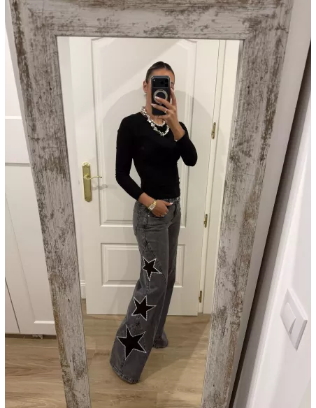 Jeans denim estrella negro