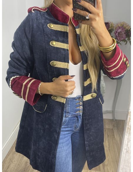 Levita corte militar azul y vino