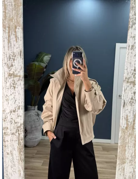 Bomber pliegue beige