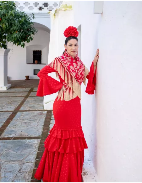 Mantón Rocio bordado rojo y beige