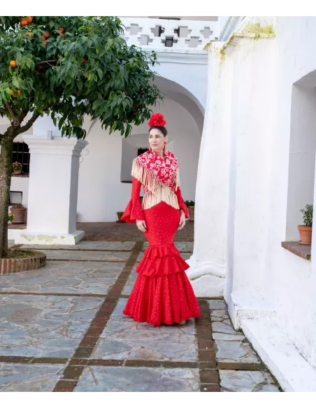 Mantón Rocio bordado rojo y beige