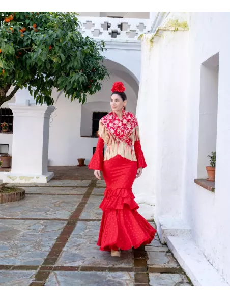 Mantón Rocio bordado rojo y beige