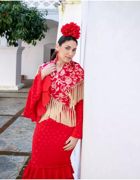 Mantón Rocio bordado rojo y beige