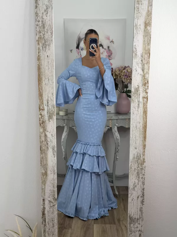 Vestido Abril lunares celeste