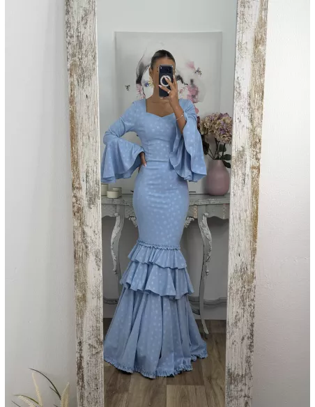 Vestido Abril lunares celeste