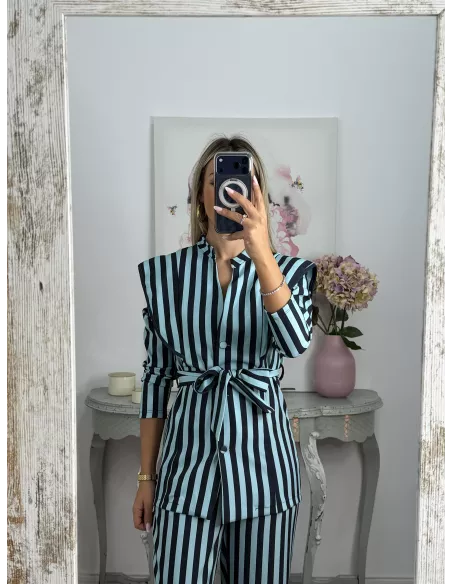 Conjunto Merino rayas tonos azules