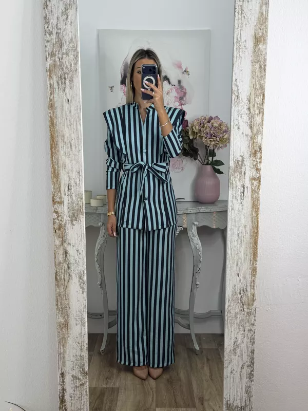 Conjunto Merino rayas tonos azules