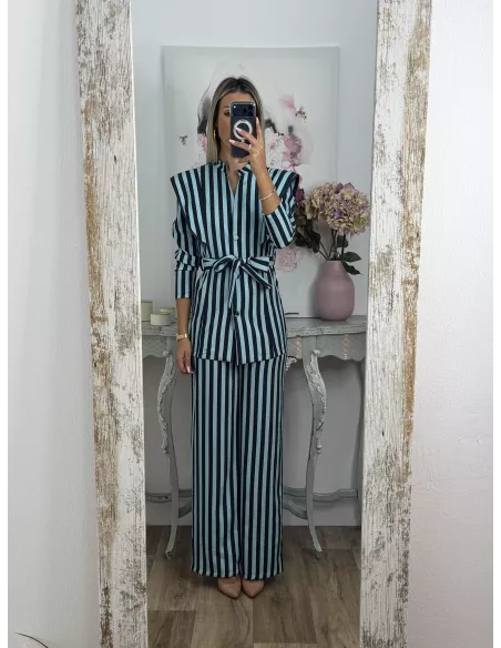 Conjunto Merino rayas tonos azules