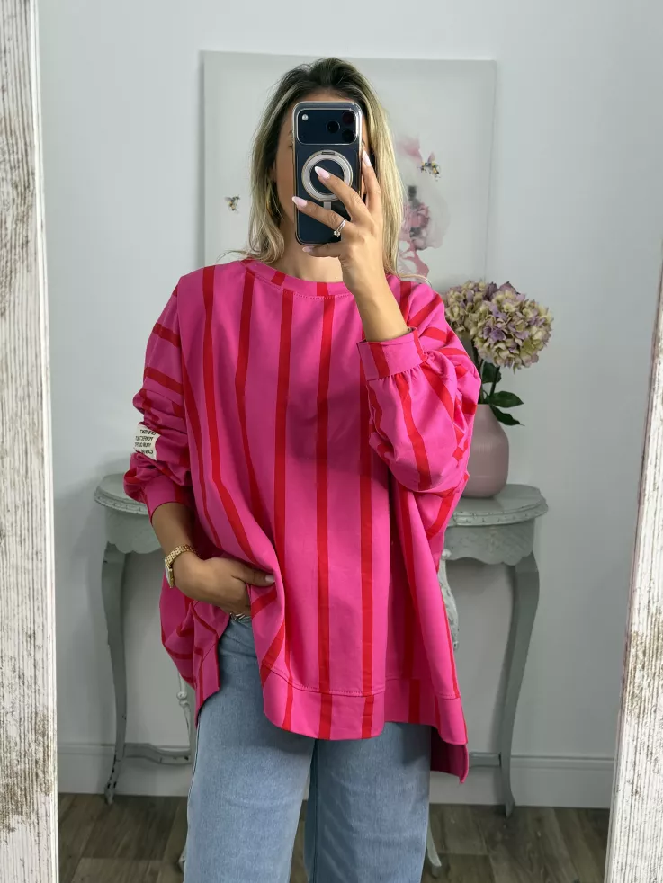 Sudadera Perfect de rayas rosa y roja