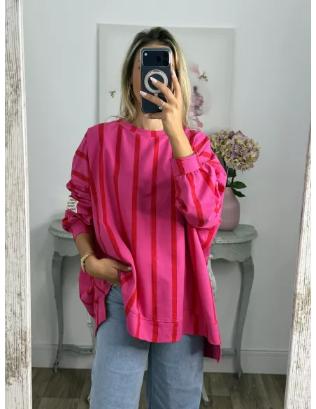 Sudadera Perfect de rayas rosa y roja