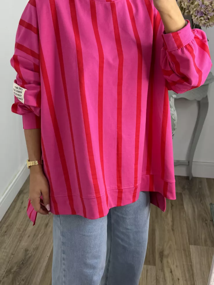 Sudadera Perfect de rayas rosa y roja