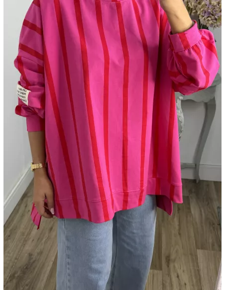 Sudadera Perfect de rayas rosa y roja
