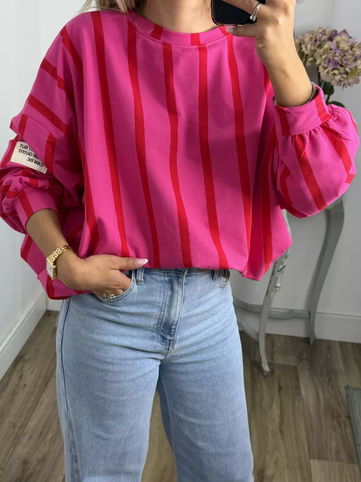 Sudadera Perfect de rayas rosa y roja