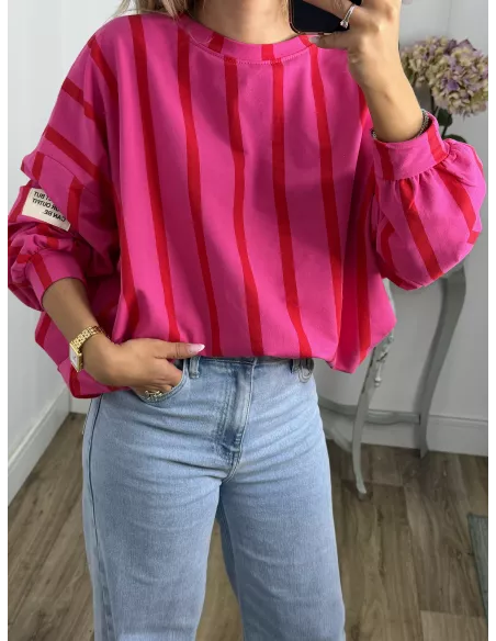 Sudadera Perfect de rayas rosa y roja