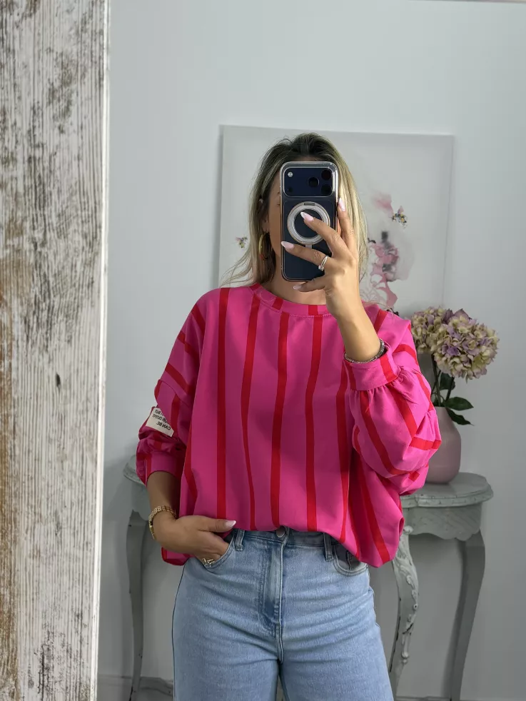 Sudadera Perfect de rayas rosa y roja