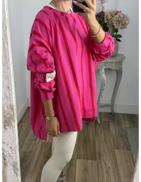Sudadera Perfect de rayas rosa y roja