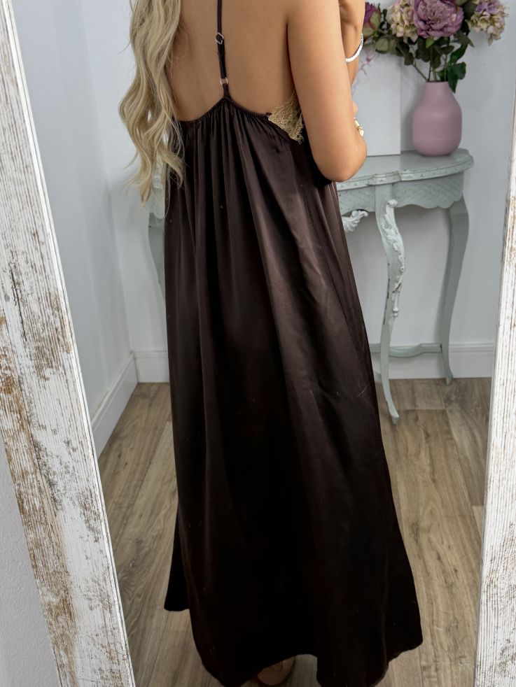 Vestido lencero largo chocolate