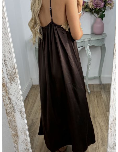Vestido lencero largo chocolate