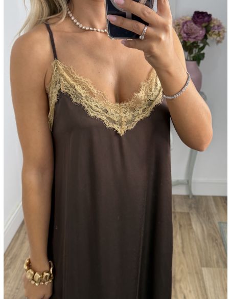 Vestido lencero largo chocolate