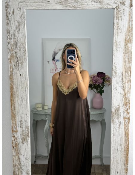 Vestido lencero largo chocolate