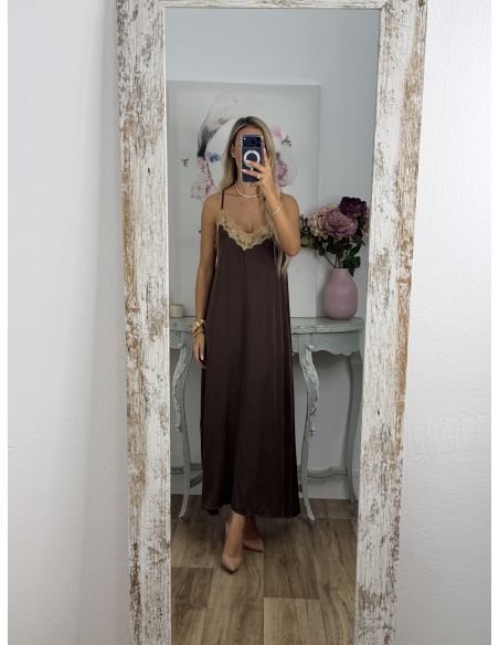 Vestido lencero largo chocolate