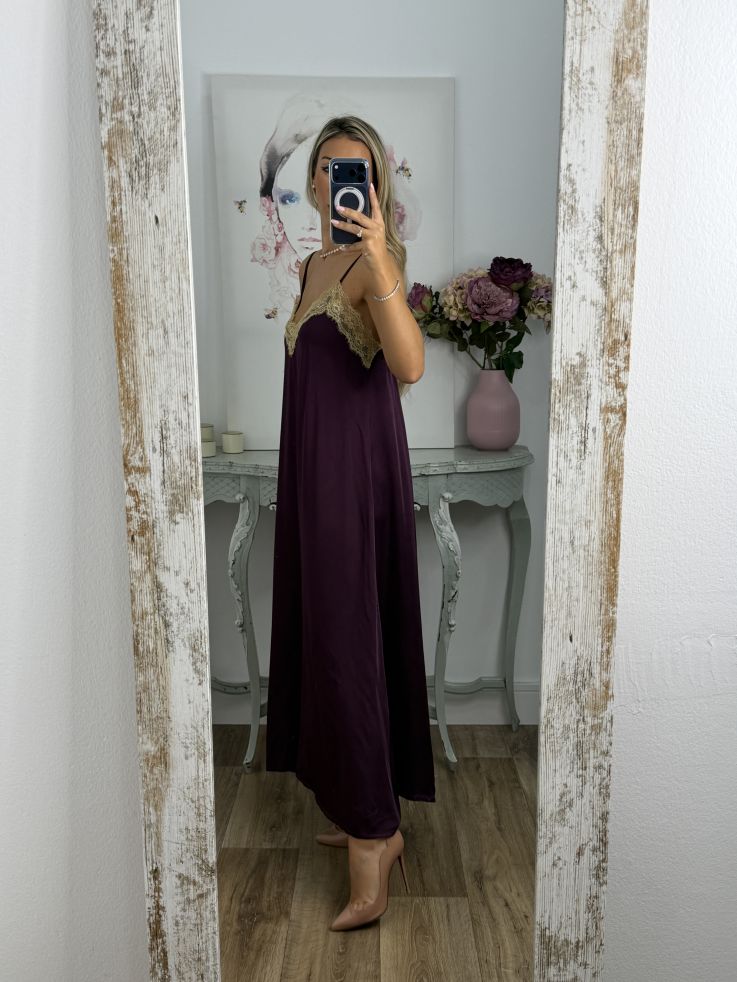 Vestido lencero largo berenjena