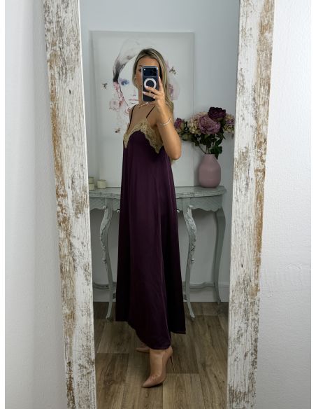 Vestido lencero largo berenjena