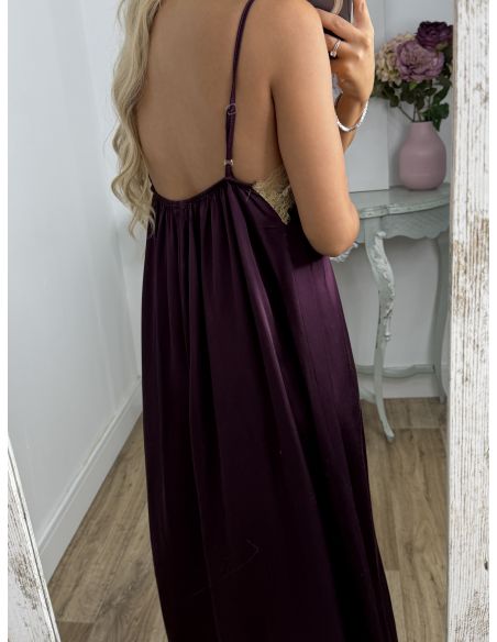 Vestido lencero largo berenjena