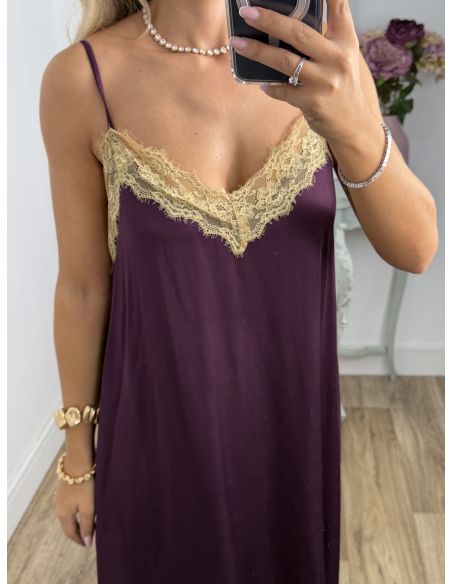 Vestido lencero largo berenjena