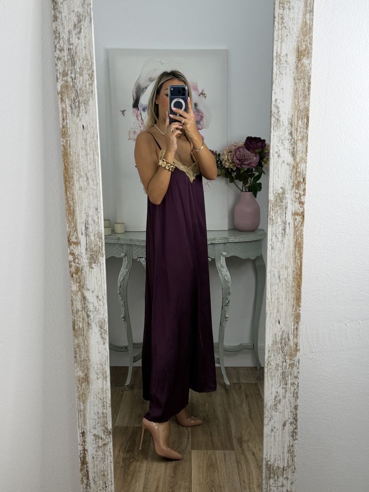 Vestido lencero largo berenjena
