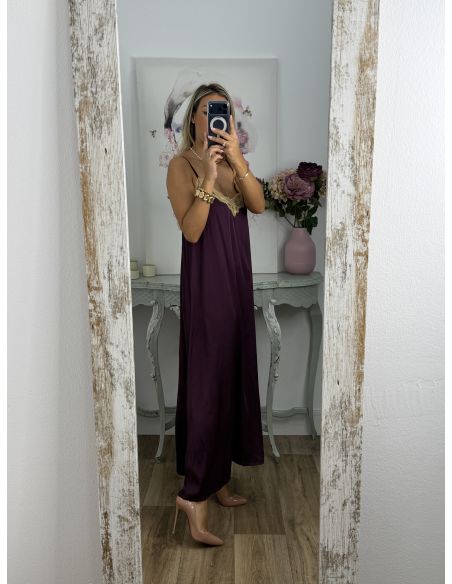 Vestido lencero largo berenjena