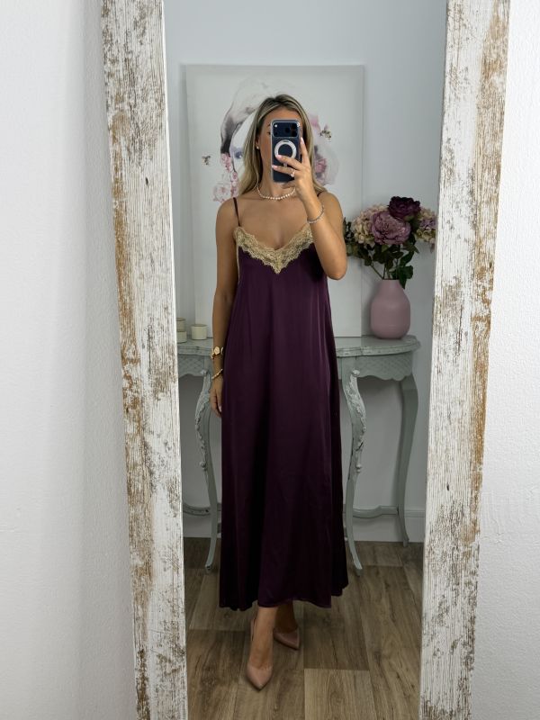 Vestido lencero largo berenjena