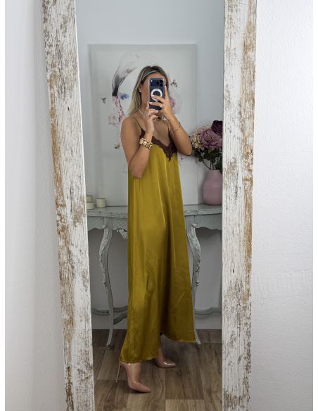 Vestido lencero largo mostaza
