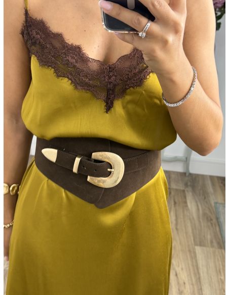 Vestido lencero largo mostaza