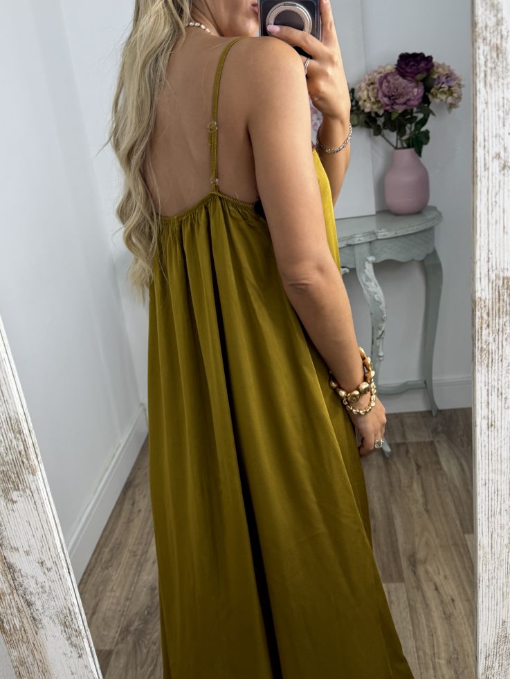 Vestido lencero largo mostaza