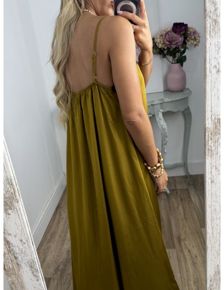 Vestido lencero largo mostaza