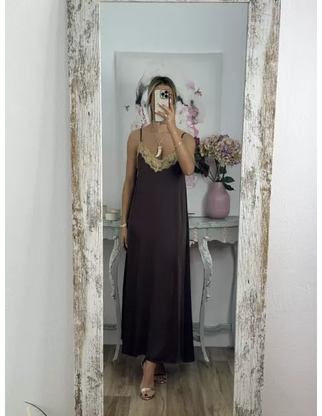 Vestido lencero largo chocolate