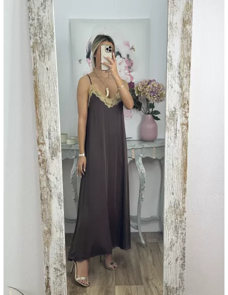Vestido lencero largo chocolate