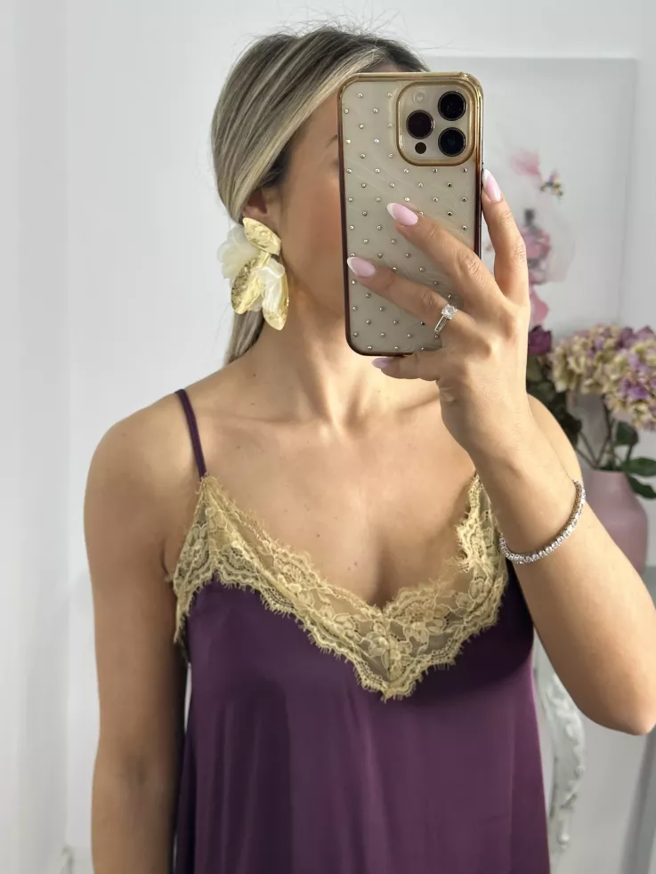 Pendientes hojas dorado y tul beige