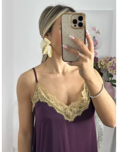 Pendientes hojas dorado y tul beige