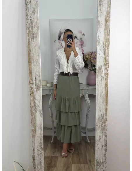 Falda verde volante con cinturón