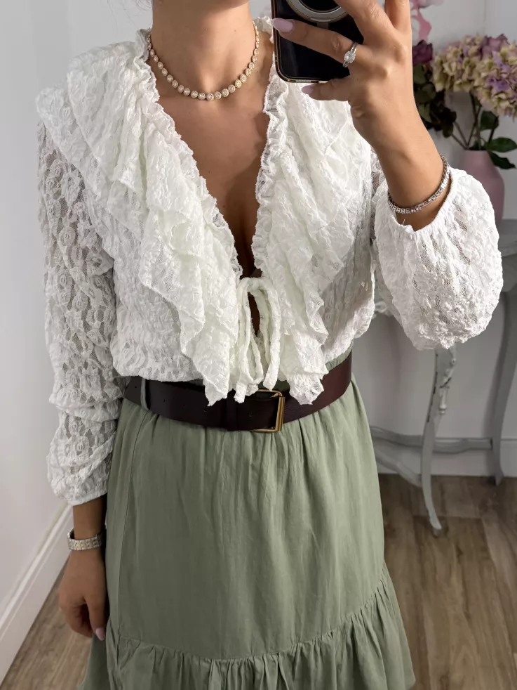 Falda verde volante con cinturón