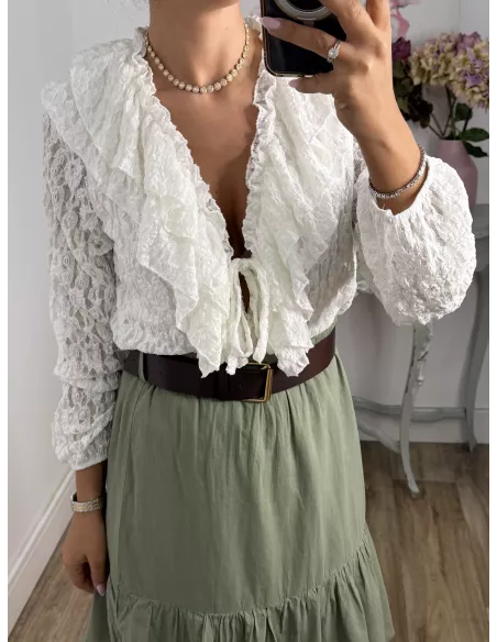 Falda verde volante con cinturón