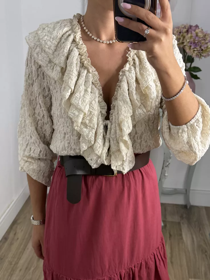 Camisa Romeo puntilla beige