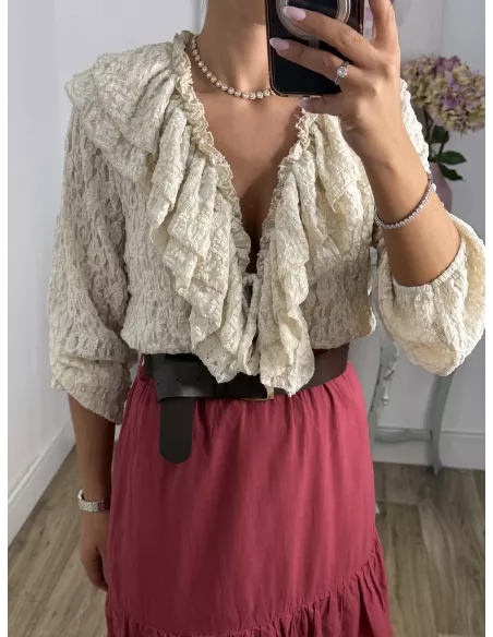 Camisa Romeo puntilla beige