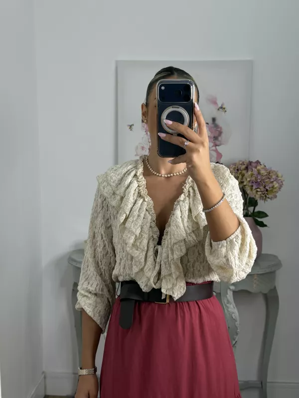 Camisa Romeo puntilla beige