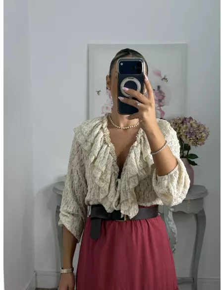 Camisa Romeo puntilla beige