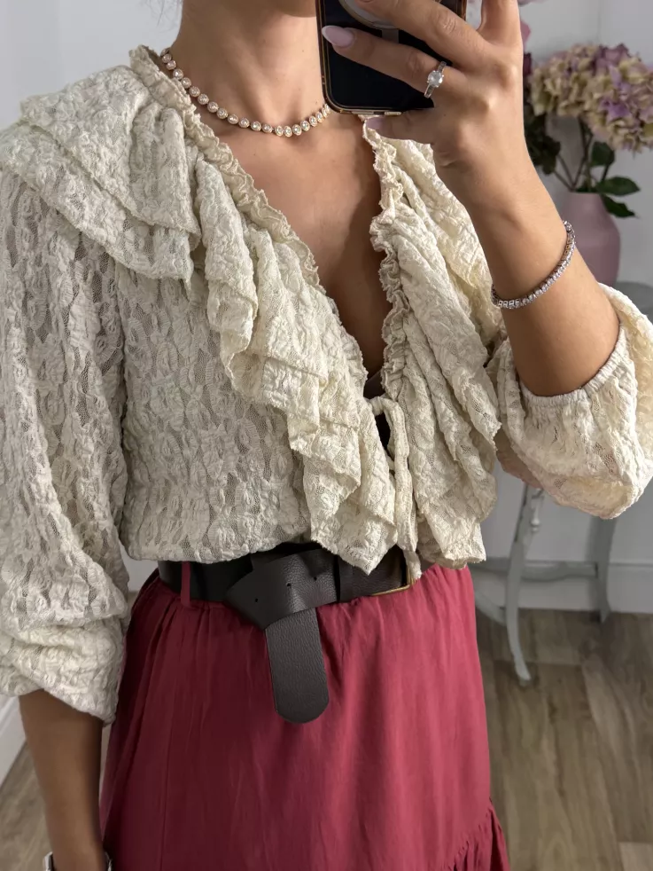 Camisa Romeo puntilla beige