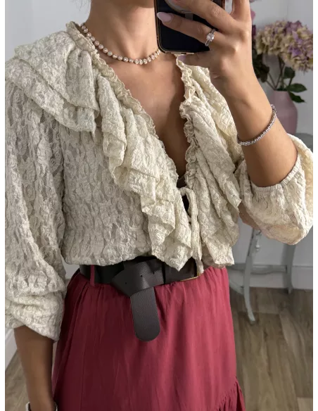 Camisa Romeo puntilla beige