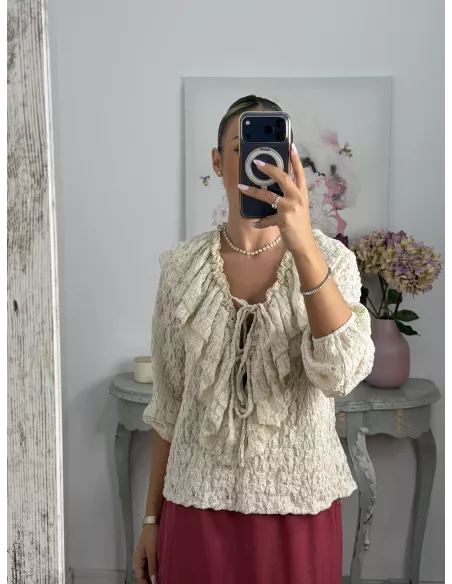 Camisa Romeo puntilla beige